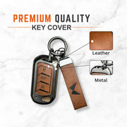 Metal Leather Key Cover For Mahindra Scorpio | Mahindra Scorpio Key Cover | 3 Button Flip Key Cover Brown