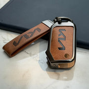 Metal Leather Key Cover For Kia Sonet HTE | Kia Sonet HTE Key Cover | Kia Sonet 3 Button Flip Key Cover Brown