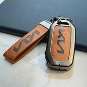 Metal Leather Key Cover For Kia Seltos | Kia Seltos Key Cover | Kia Seltos 4 Button Key Cover Brown