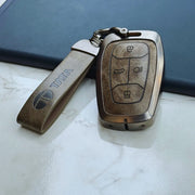 Metal Leather Key Cover For TATA EV | TATA EV Key Cover | TATA EV 4 Button Smart Key Cover Grey