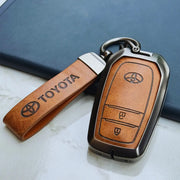 Metal Leather Key Cover For Toyota Hilux | Toyota Hilux Key Cover | Hilux 2 Button Push Start Smart Key Cover Brown