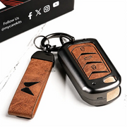 Metal Leather Key Cover For Mahindra Bolero B6 | Mahindra Bolero B6 Key Cover | 3 Button Flip Key Cover Brown