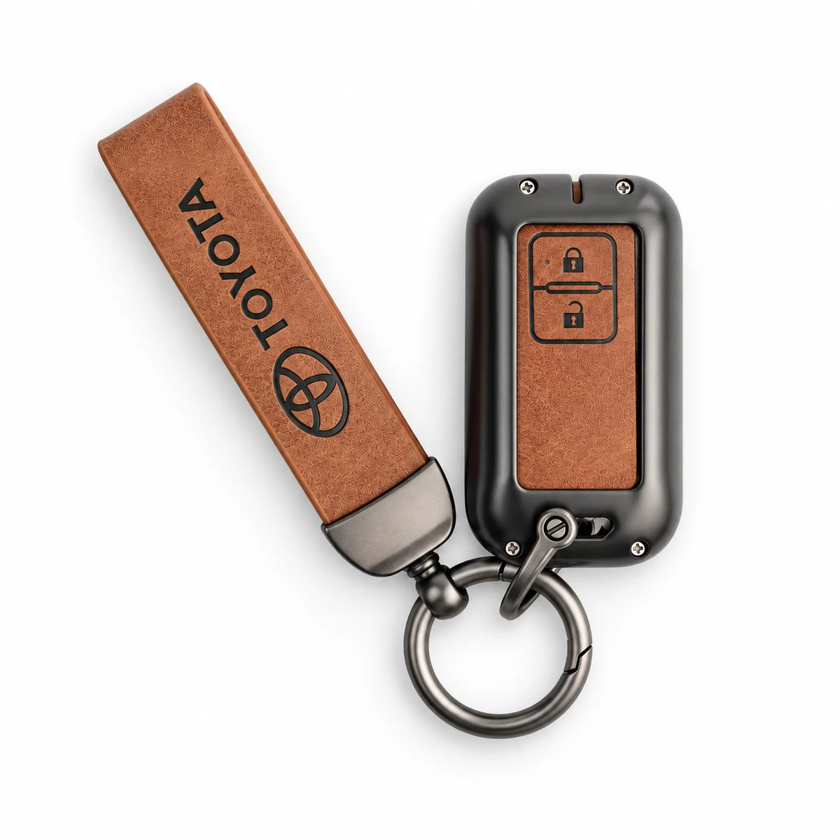Metal Leather Key Cover For Toyota Glanza | Toyota Glanza Key Cover | 2 Button Smart Key Cover Brown