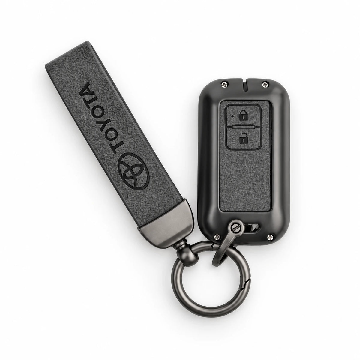 Metal Leather Key Cover For Toyota Glanza | Toyota Glanza Key Cover | 2 Button Smart Key Cover Grey