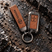 Metal Leather Key Cover For Toyota Glanza | Toyota Glanza Key Cover | 2 Button Smart Key Cover Brown