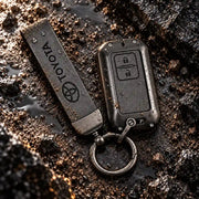 Metal Leather Key Cover For Toyota Glanza | Toyota Glanza Key Cover | 2 Button Smart Key Cover Grey