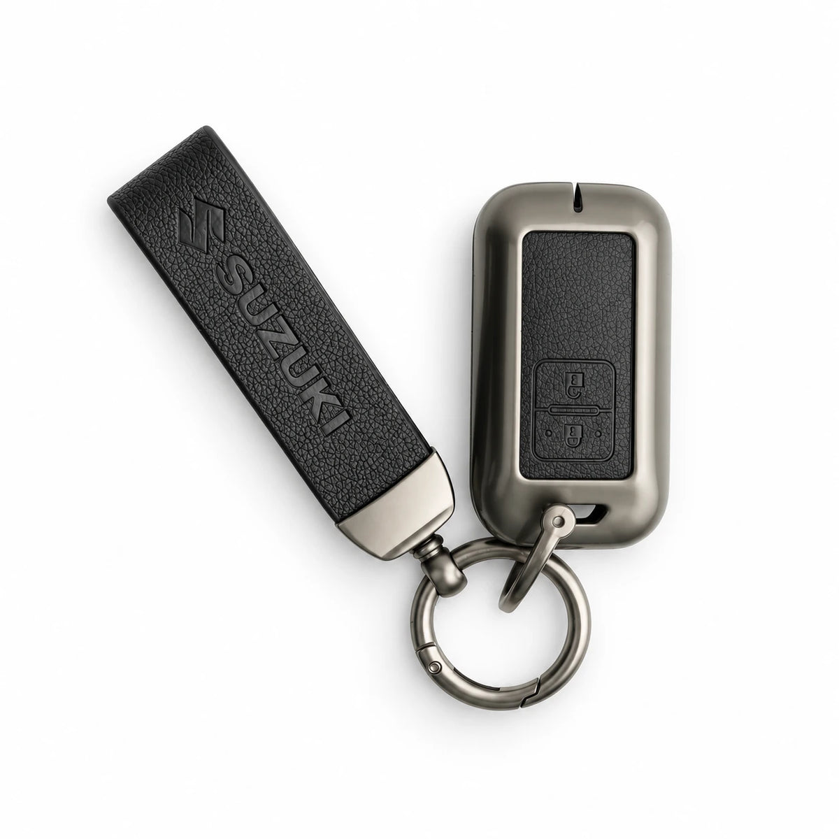 Metal Leather Key Cover For Suzuki Brezza | Suzuki Brezza Key Cover | Suzuki Brezza 2 Button Smart Key Cover Black