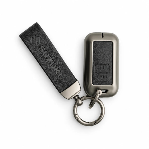 Metal Leather Key Cover For Suzuki Baleno | Suzuki Baleno Key Cover | Suzuki Baleno 2 Button Smart Key Cover Black