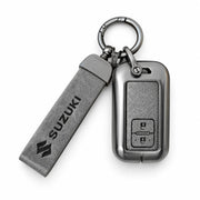 Metal Leather Key Cover For Suzuki Baleno | Suzuki Baleno Key Cover | Suzuki Baleno 2 Button Smart Key Cover Grey