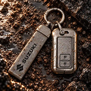 Metal Leather Key Cover For Suzuki Baleno | Suzuki Baleno Key Cover | Suzuki Baleno 2 Button Smart Key Cover Grey