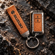 Metal Leather Key Cover For Suzuki Baleno | Suzuki Baleno Key Cover | Suzuki Baleno 2 Button Smart Key Cover Brown