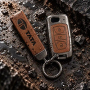 Metal Leather Key Cover For TATA Bolt | TATA Bolt Key Cover | TATA Bolt 3 Button Flip Key Cover Brown