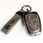 Metal Leather Key Cover For TATA Punch | TATA Punch Key Cover | TATA Punch 4 Button Smart Key Cover Grey