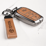 Metal Leather Key Cover For Toyota Hilux | Toyota Hilux Key Cover | Hilux 3 Button M1 Push Start Smart Key Cover Brown
