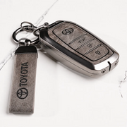 Metal Leather Key Cover For Toyota Innova Crysta | Innova Crysta Car Key Cover | Innova 3 Button M1 Push Start Smart Key Cover Grey