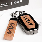 Metal Leather Key Cover For Kia Sonet | Kia Sonet Key Cover | Kia Sonet 4 Button Key Cover Brown