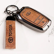 Metal Leather Key Cover For Toyota Hilux | Toyota Hilux Key Cover | Hilux 2 Button Push Start Smart Key Cover Brown