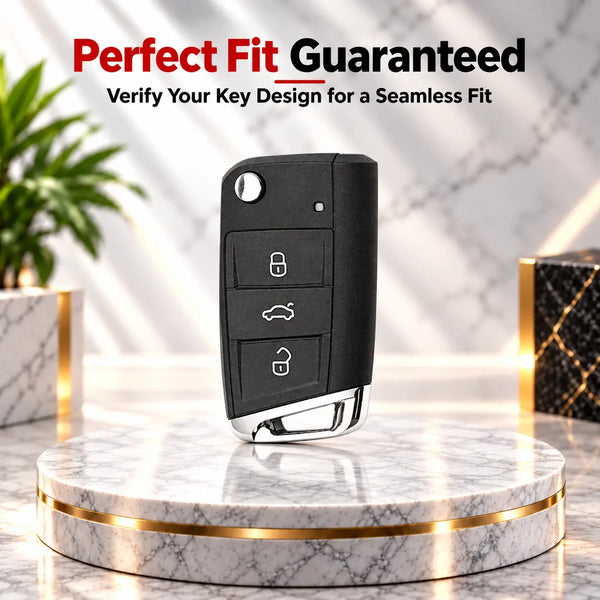 Metal Leather Key Cover For Volkswagen Kushaq | Volkswagen Kushaq Key Cover | 3 Button Flip Key Grey