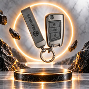 Metal Leather Key Cover For Volkswagen Octavia | Volkswagen Octavia Key Cover | 3 Button Flip Key Grey