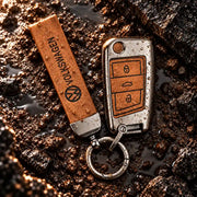 Metal Leather Key Cover For Volkswagen Octavia | Volkswagen Octavia Key Cover | 3 Button Flip Key Brown