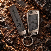 Metal Leather Key Cover For Volkswagen Octavia | Volkswagen Octavia Key Cover | 3 Button Flip Key Grey