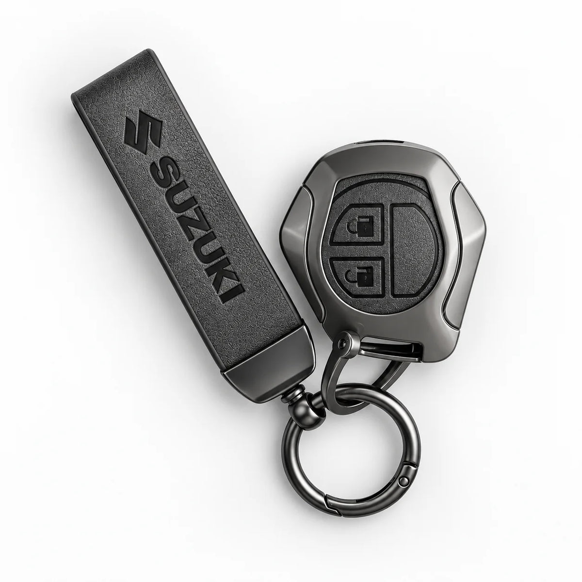 Metal Leather Key Cover For Suzuki Baleno | Suzuki Baleno Key Cover | Suzuki Baleno 2 Button Remote Key Cover Grey