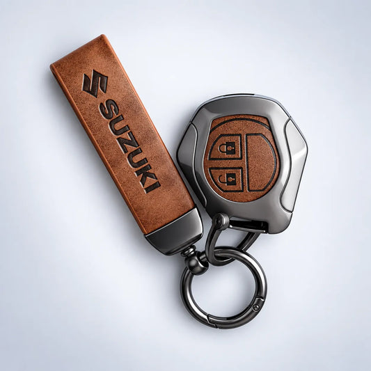 Metal Leather Key Cover For Suzuki Alto K10 | Suzuki Alto K10 Key Cover | Suzuki Alto K10 2 Button Remote Key Cover Brown