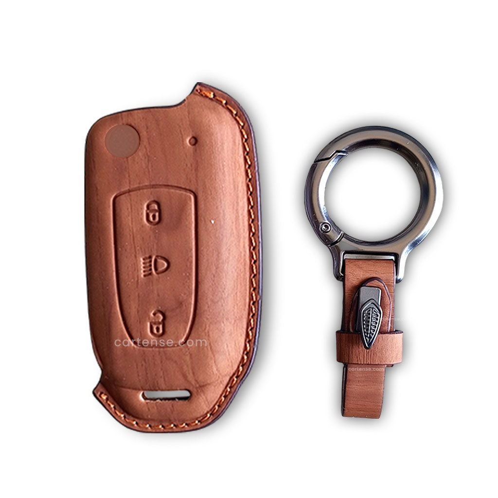 Leather Car Key Cover For TATA Arai, Safari, Tiago, Zest, Bolt, Tigor, Hexa, Nexon, Harrier, Altroz, Punch | 3 Button Flip Key